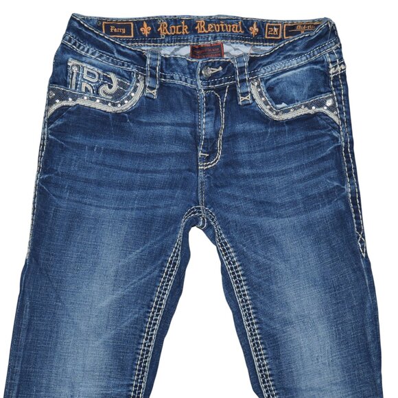 Rock Revival Jeans Women’s 28/8 Ferry Easy Boot Bling Butt Western Blue Jeans - Picture 5 of 12